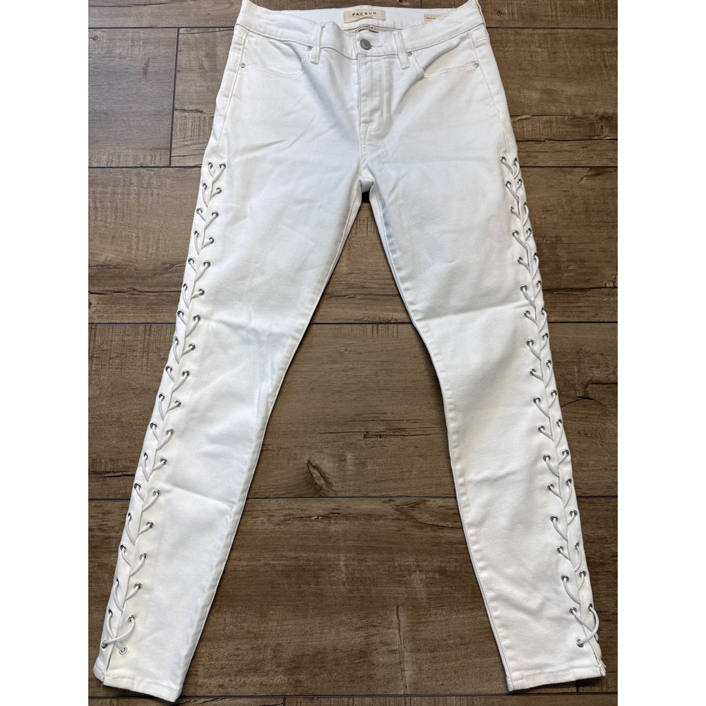 PacSun White Ankle Jeggings Size 26 Super Stretch Lace Up‎ Skinny Jeans
